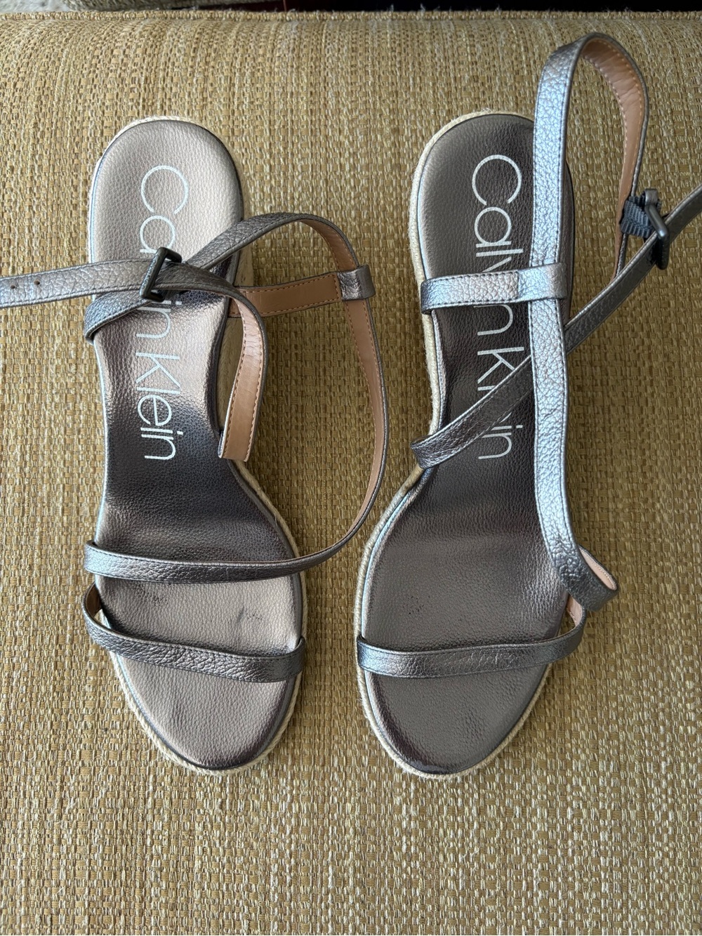 Calvin Klein Metallic Pewter Leather Wedge